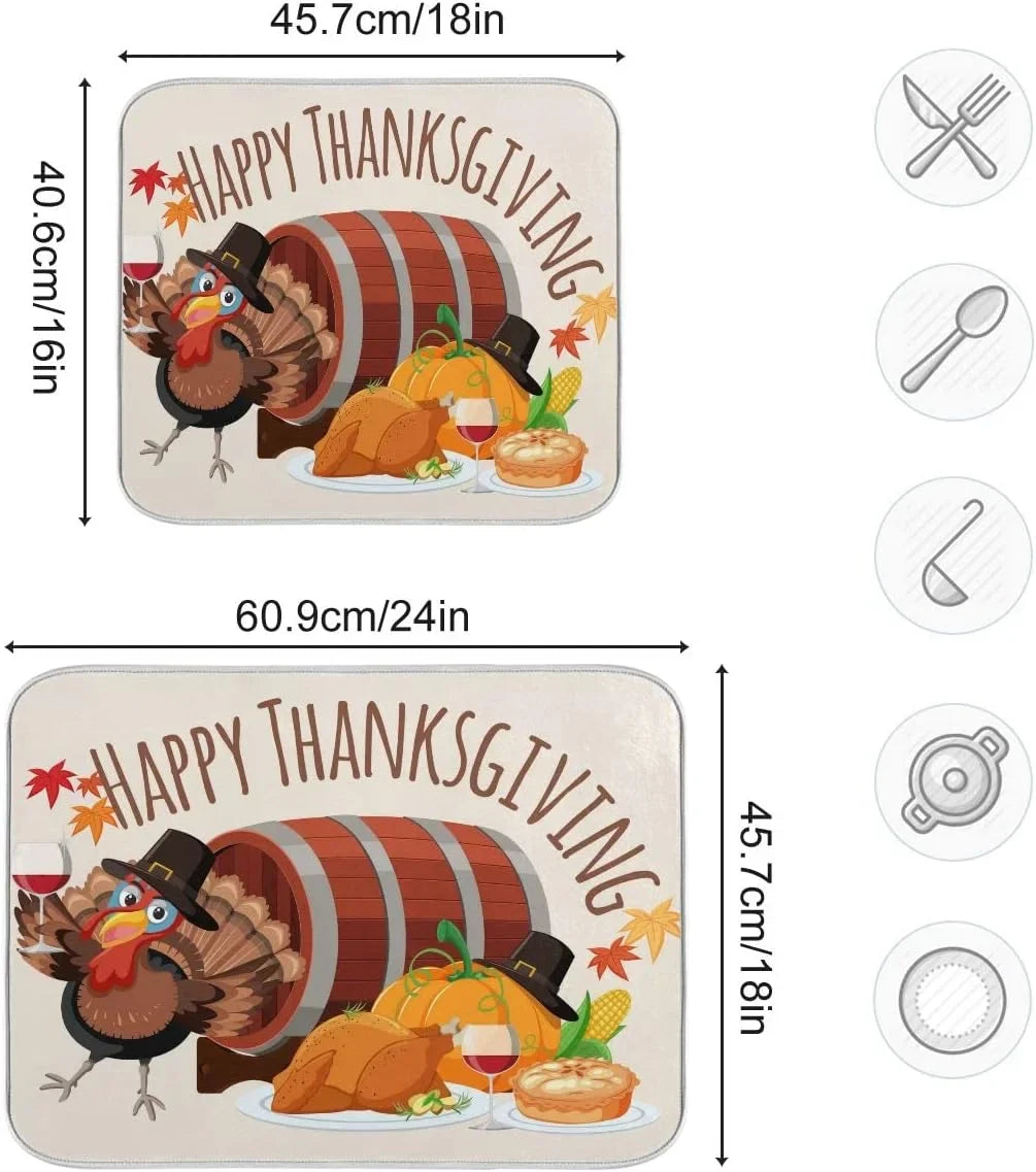 Stylish Wellsay Happy Thankgiving Dish Drying Mat for Kitchen Fall Autumn Turkey Dishes Pad Dish Drainer Rack Mats Harvest Absorbent Fast Dry Counter Accessories 16x18inch