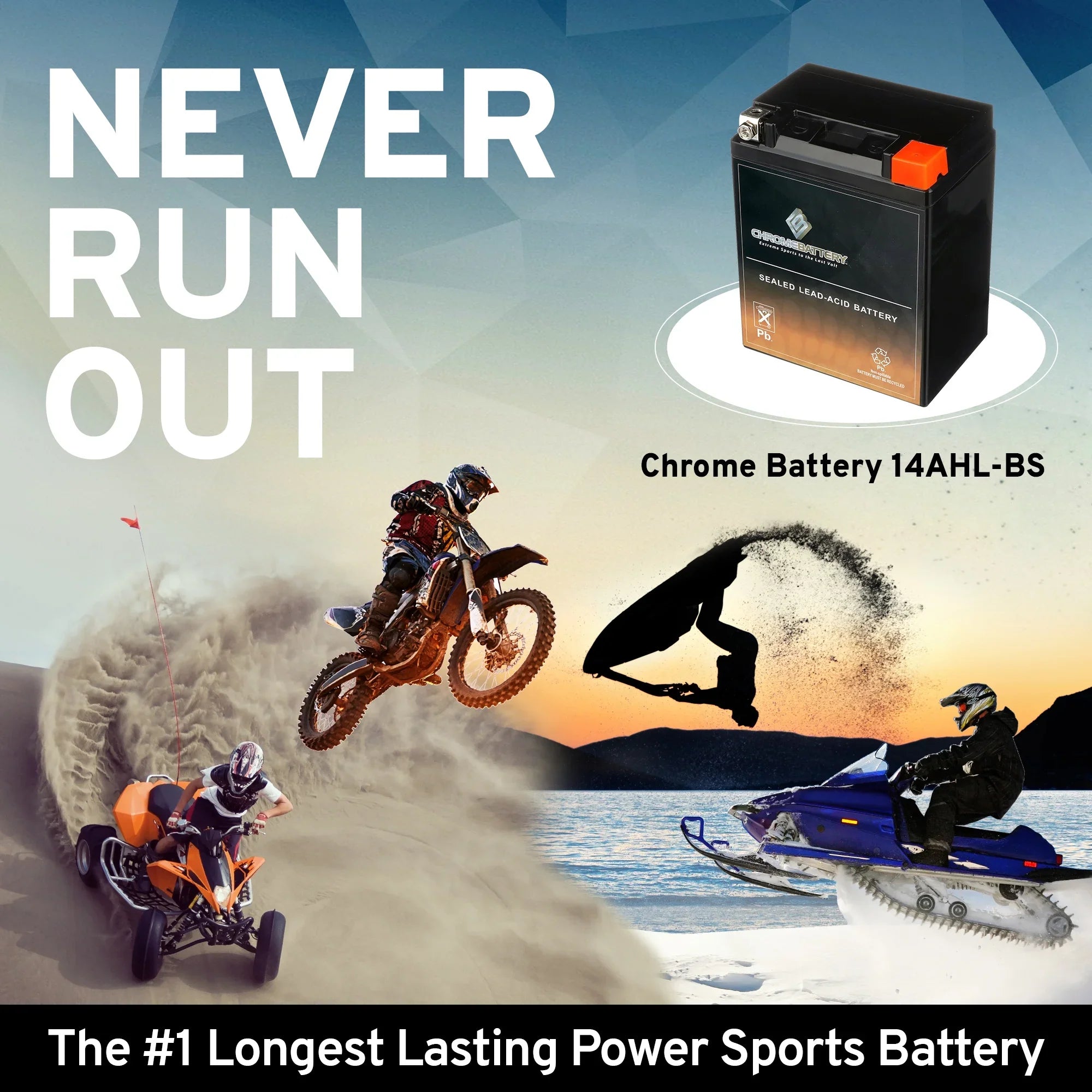 Chrome Battery YTX14AHL-BS (14AHL-BS 12 Volt,12 Ah, 210 CCA) Motorcycle Battery for Suzuki Gsx-r750 750cc 86-'92 - Exclusive Design