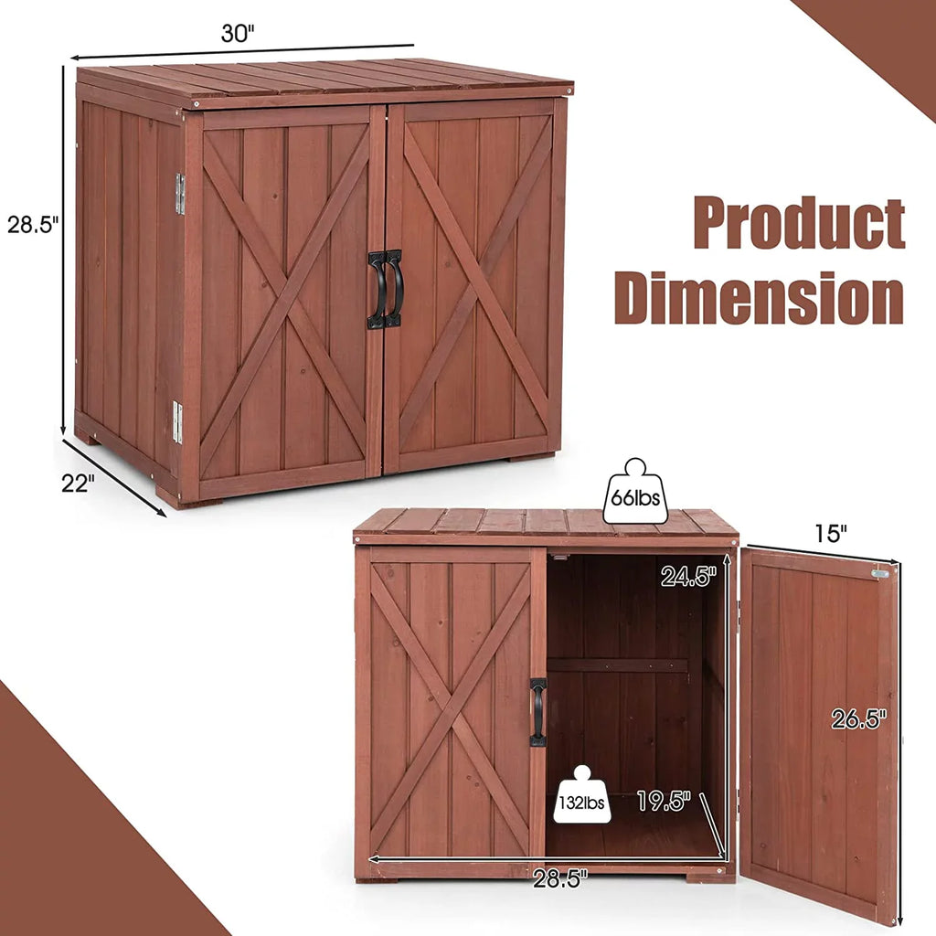 30" Outdoor Storage Box, Wooden Storage Deck Box W/Spacious Inner Space & Countertop, Tool Storage Cabinet for Backyard Garden Porch, Easy Assembly, 30" x 22" x 28.5" (Brown) - Exclusive Design