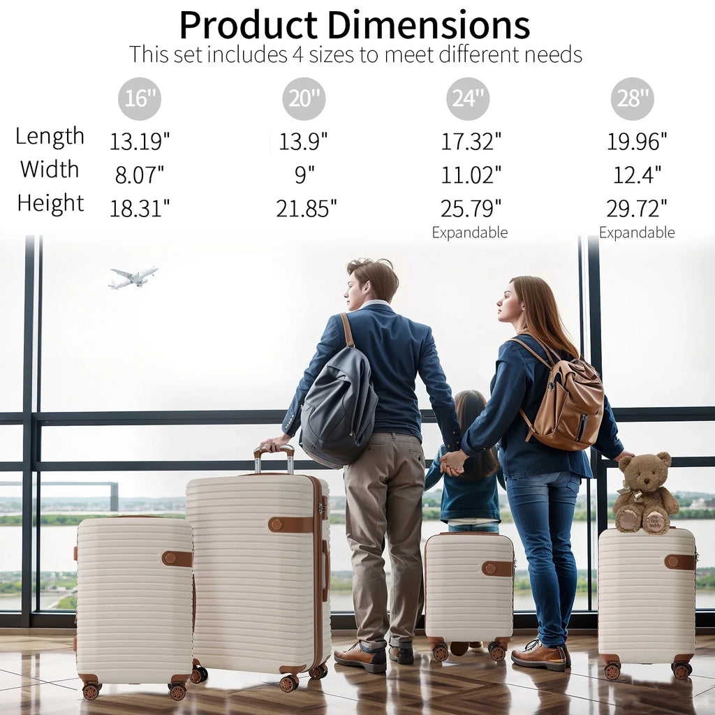 4 Piece Luggage Set Suitcase Set, ABS Hard Shell Lightweight Expandable Travel Luggage with 4 Packing Cubes, TSA Lock, Suitcases With Spinner Wheels for Men Women 16''20''24''28''