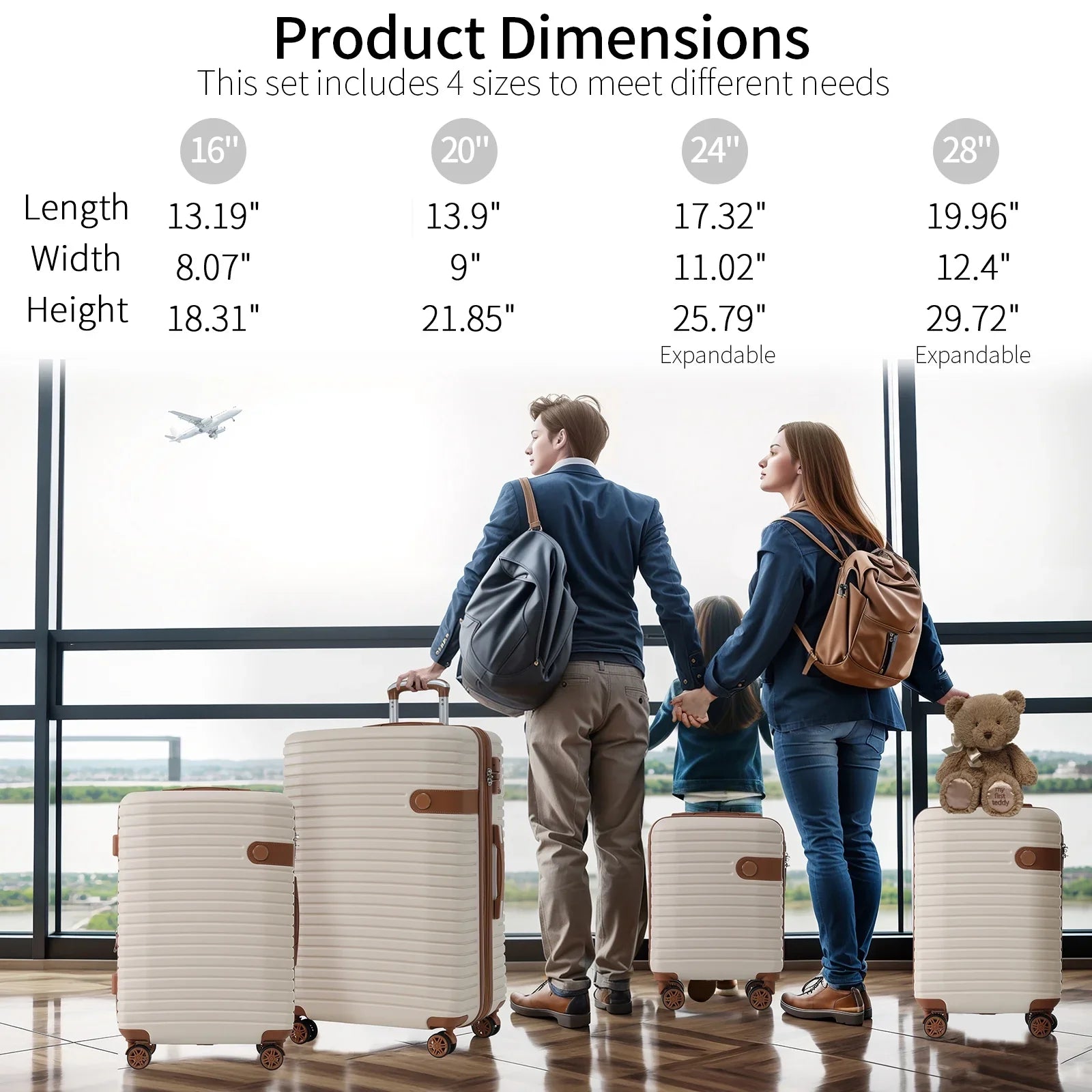 4 Piece Luggage Set Suitcase Set, ABS Hard Shell Lightweight Expandable Travel Luggage with 4 Packing Cubes, TSA Lock, Suitcases With Spinner Wheels for Men Women 16''20''24''28''