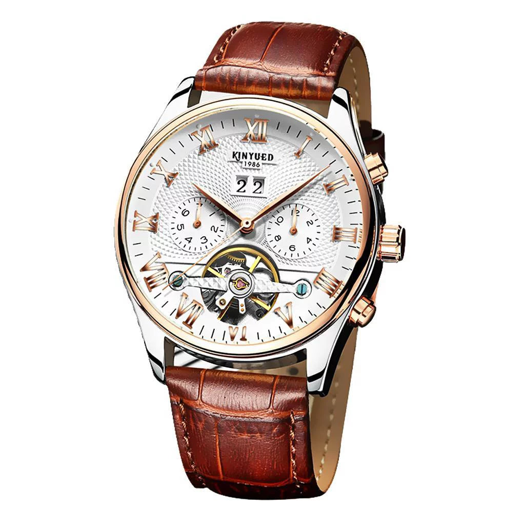 Luxury Men Chronograph Leather Strap Watch Luxury Waterproof Calendar Watch Brown - Exclusive Design