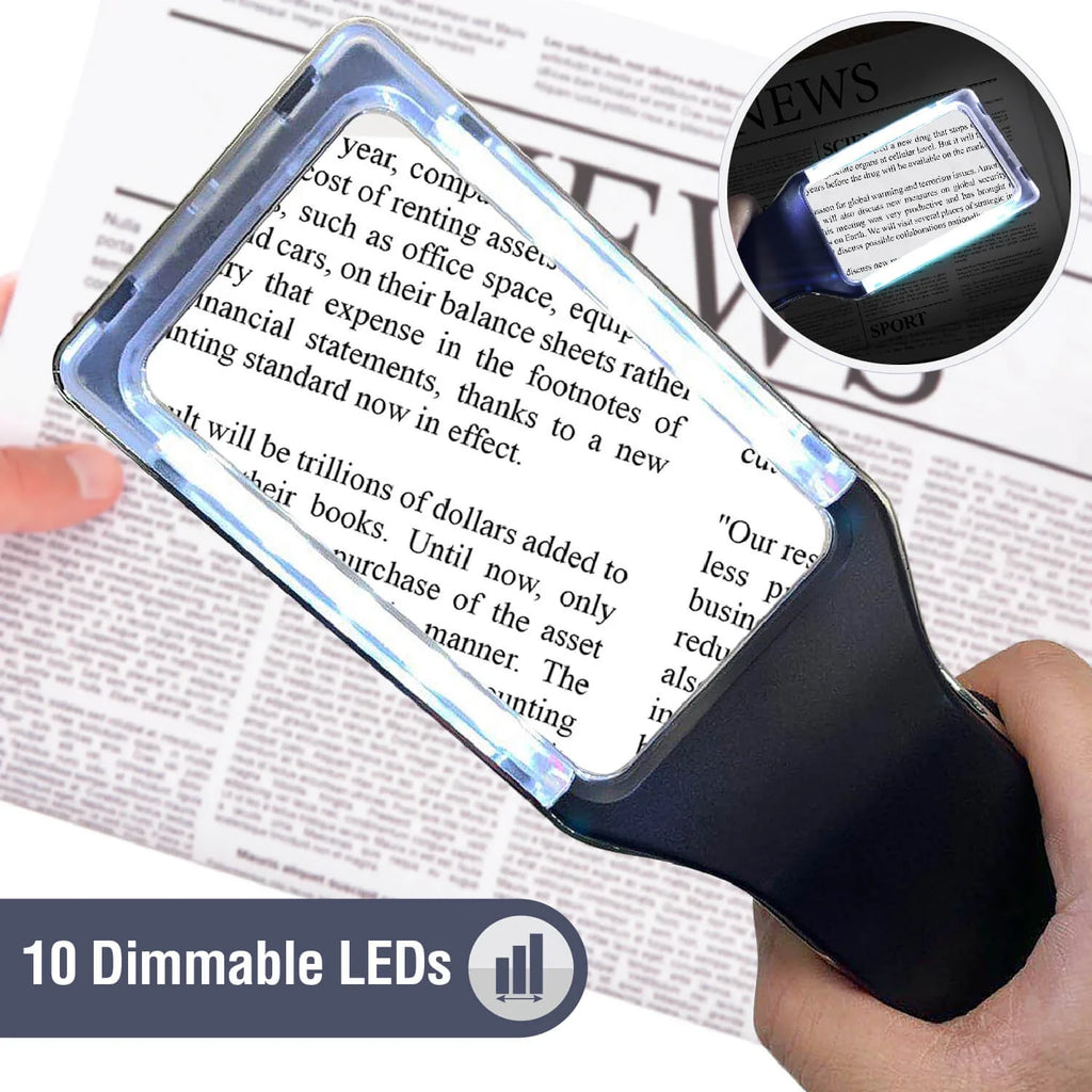 Stylish 4X Large Magnifying Glass with [10 Anti-Glare & Fully Dimmable LEDs]-Evenly Lit Viewing Area-The Best Lighted Magnifier for Reading Small Fonts, Low Vision Seniors, Macular Degeneration
