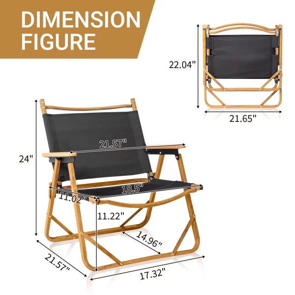 Stylish Fithood 53*55*61cm Medium Size Aluminum Frame 600D Black Oxford Cloth Bearing 100kg Imitation Wood Grain Spray Paint Camping Chair Black