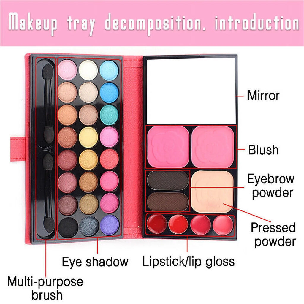24 Colors Eyeshadow Eyebrow Powder Lip Jelly Blush Facial Makeup Palette Set Kit