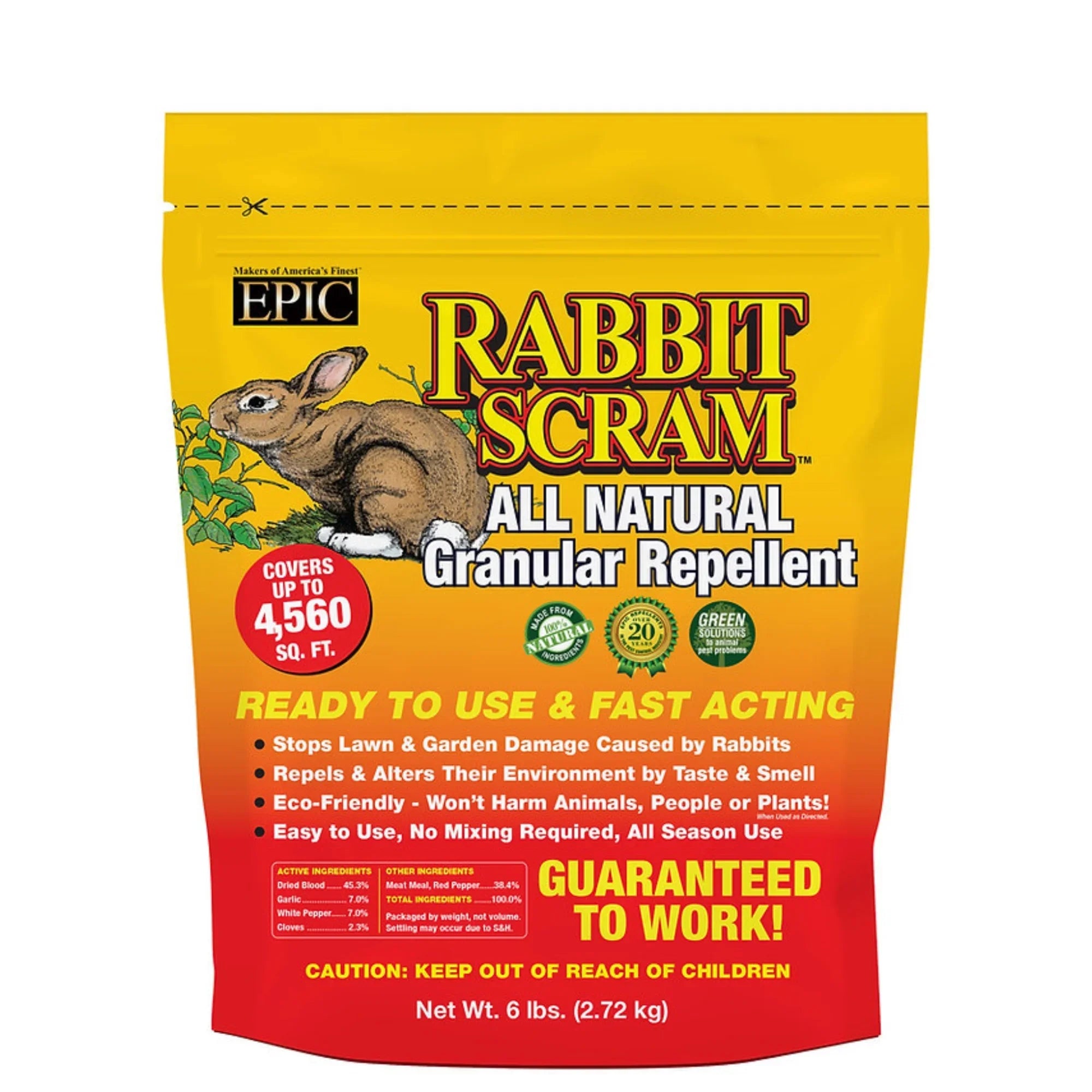Stylish EPIC Rabbit Scram All Natural Ready To Use Outdoor Granular Animal Repellent Resealable Bag, 6lbs
