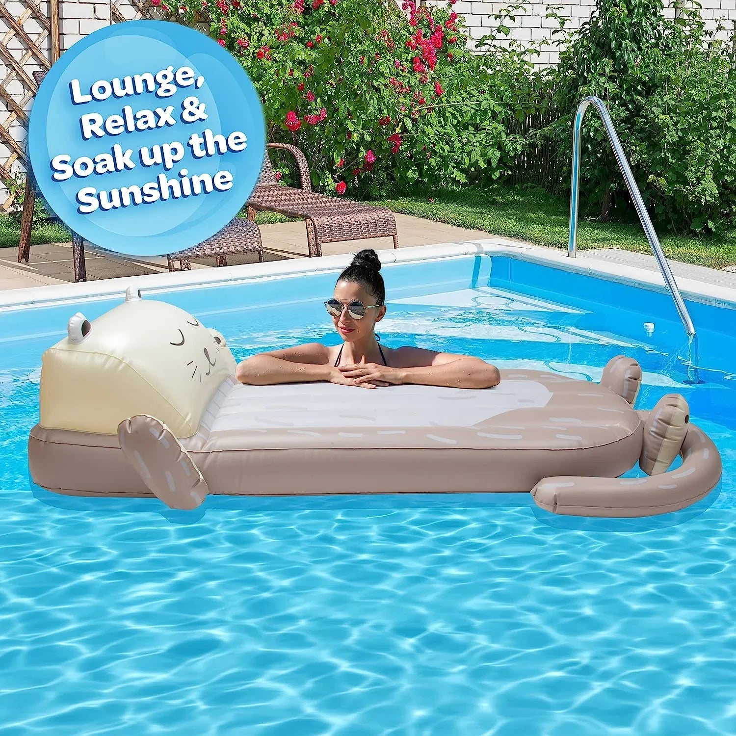 Stylish Aquamazing Inflatable Otter Pool Float w/Headrest- Cute Swimming Lounger Chair for Kids & Adults- Measures 64â x 26â - Perfect for Summer
