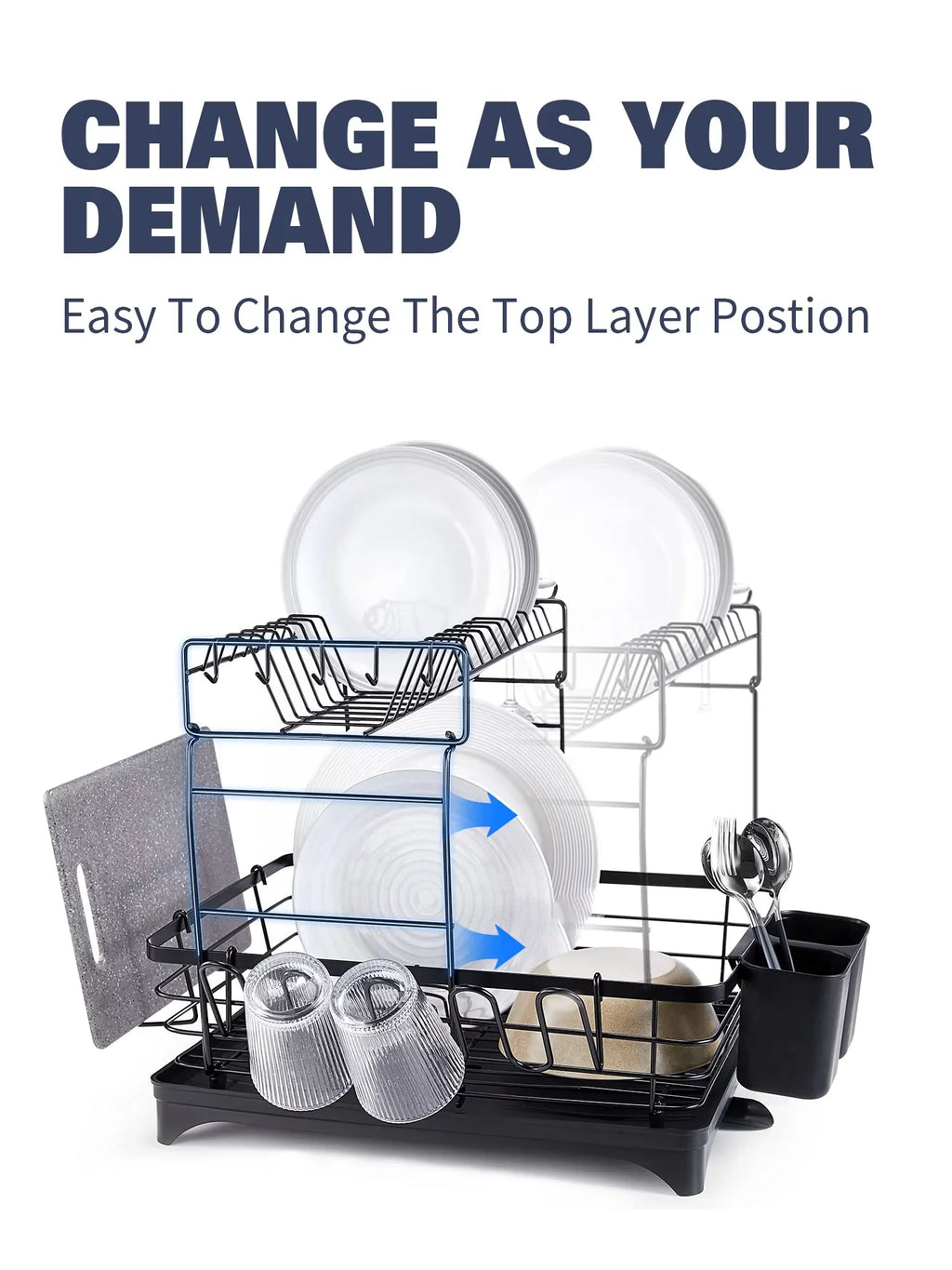 2 Tier Dish Drying Rack for Kitchen Counter, Extra Large Black - Exclusive Design