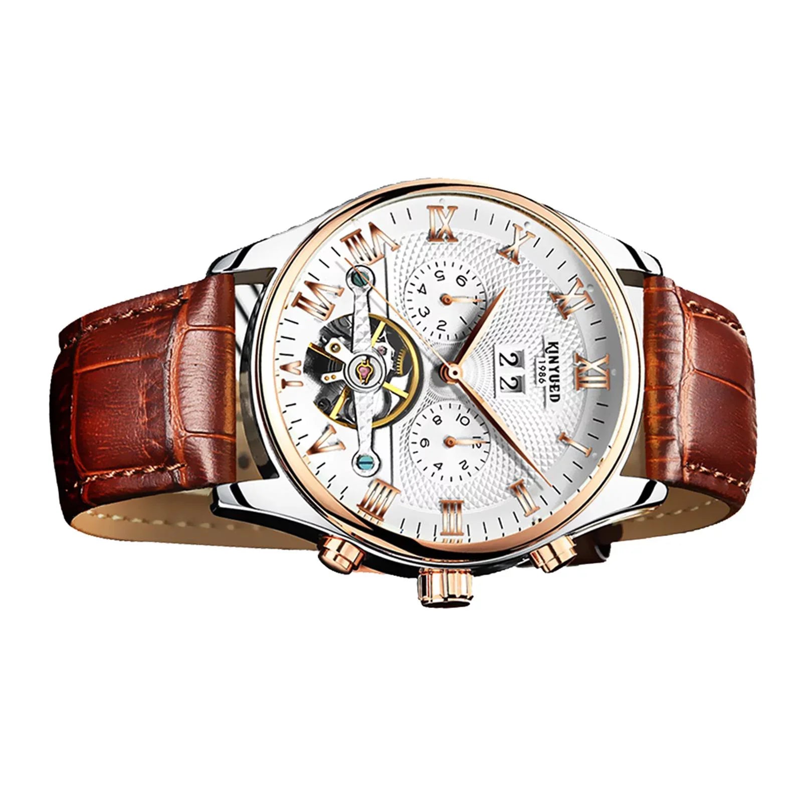 Luxury Men Chronograph Leather Strap Watch Luxury Waterproof Calendar Watch Brown - Exclusive Design