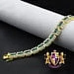 Emerald Green Baguette Real Genuine Yellow Gold Sterling Silver Simulated Diamond Tennis Link Bracelet 8.5'' Unisex 35+Grams