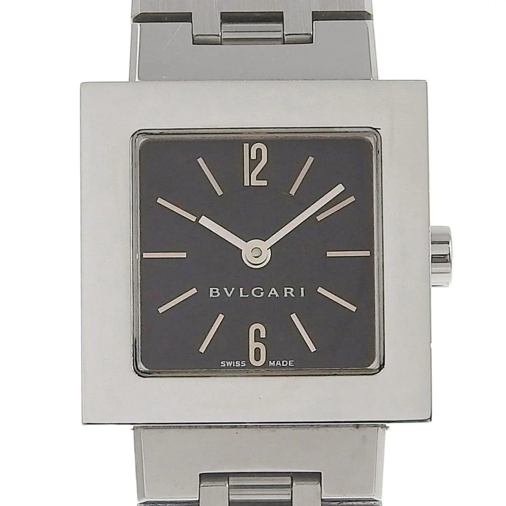 Pre-Owned BVLGARI Bulgari Quadrado watch SQ22SS stainless steel silver quartz analog display ladies black dial (Good)