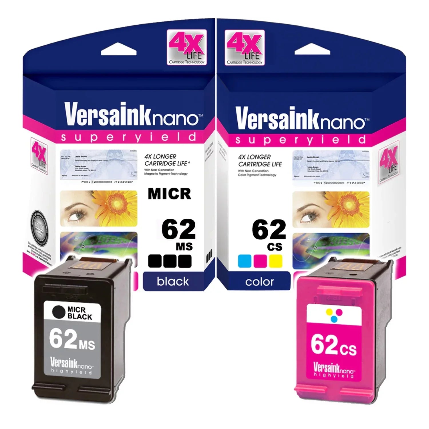 VersaInk-nano 62MS Black(MICR) 62CS Color Cartridges - 4X Life - Exclusive Design
