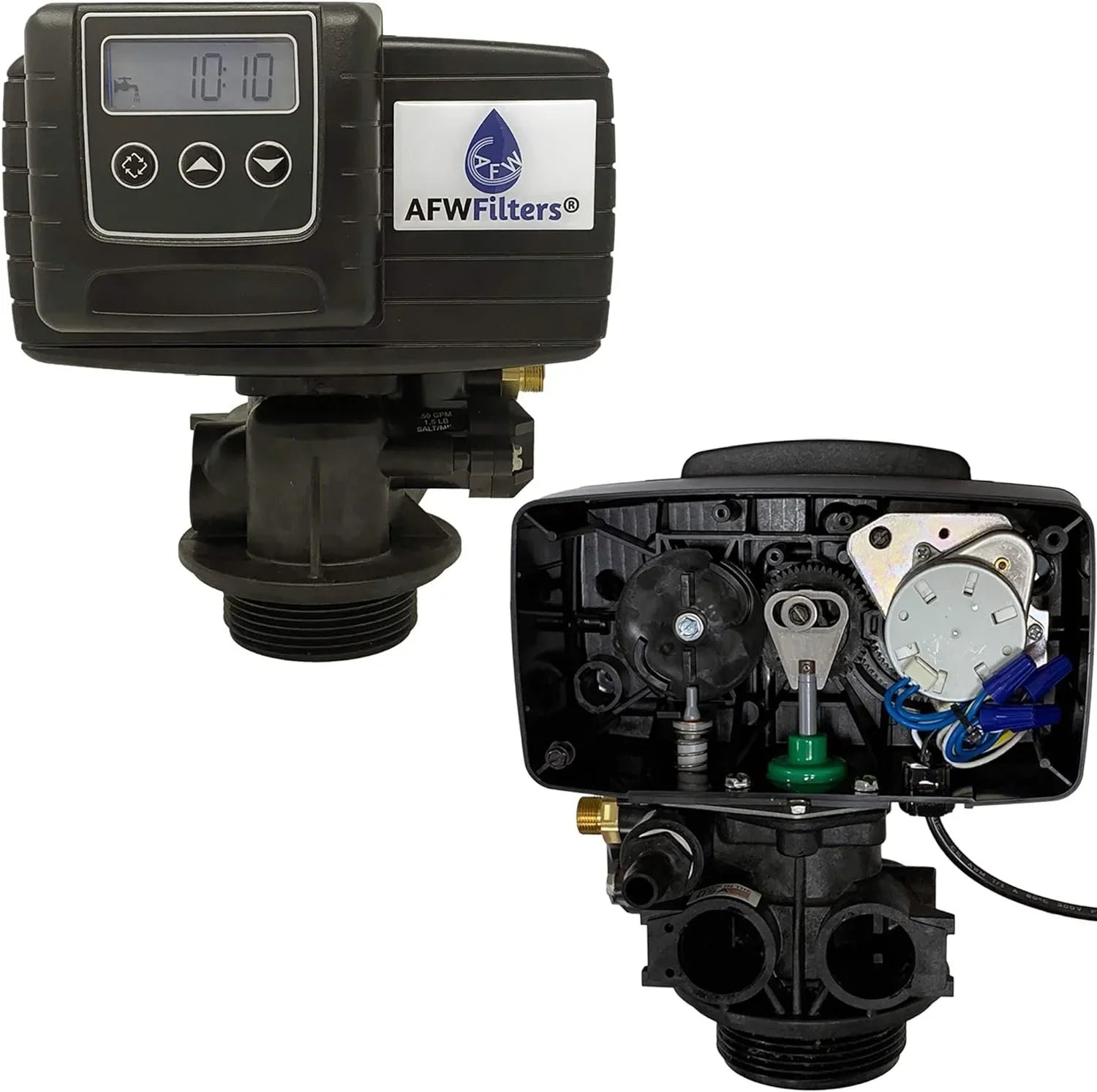Stylish AFWFilters 2 cubic Foot 64k Whole Home Iron Pro Water Softener with Fine Mesh Resin, 1" Plastic MNPT Connection, and Blue Tanks
