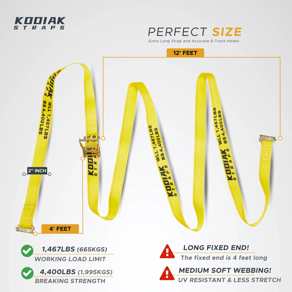 Stylish KODIAK STRAPS E Track Straps 2" x 16' Logistic Cargo Ratchet Straps, Trailer E Track Accessories, etrack Straps for Enclosed Trailer & Van (6 Pack)