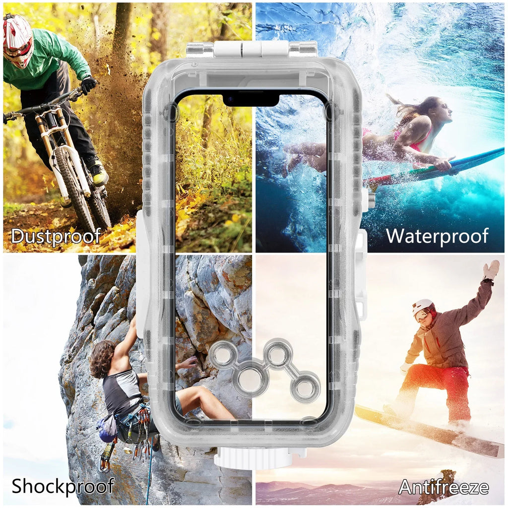 PULUZ 40M131ft Waterproof Phone Case Underwater Exploration Case Smartphone Underwater Housing Protective Case with Red Filter Neck Strap Cleaning Cloth Replacement for 14/ 14 / 13/ 13 / 12/ 12 P