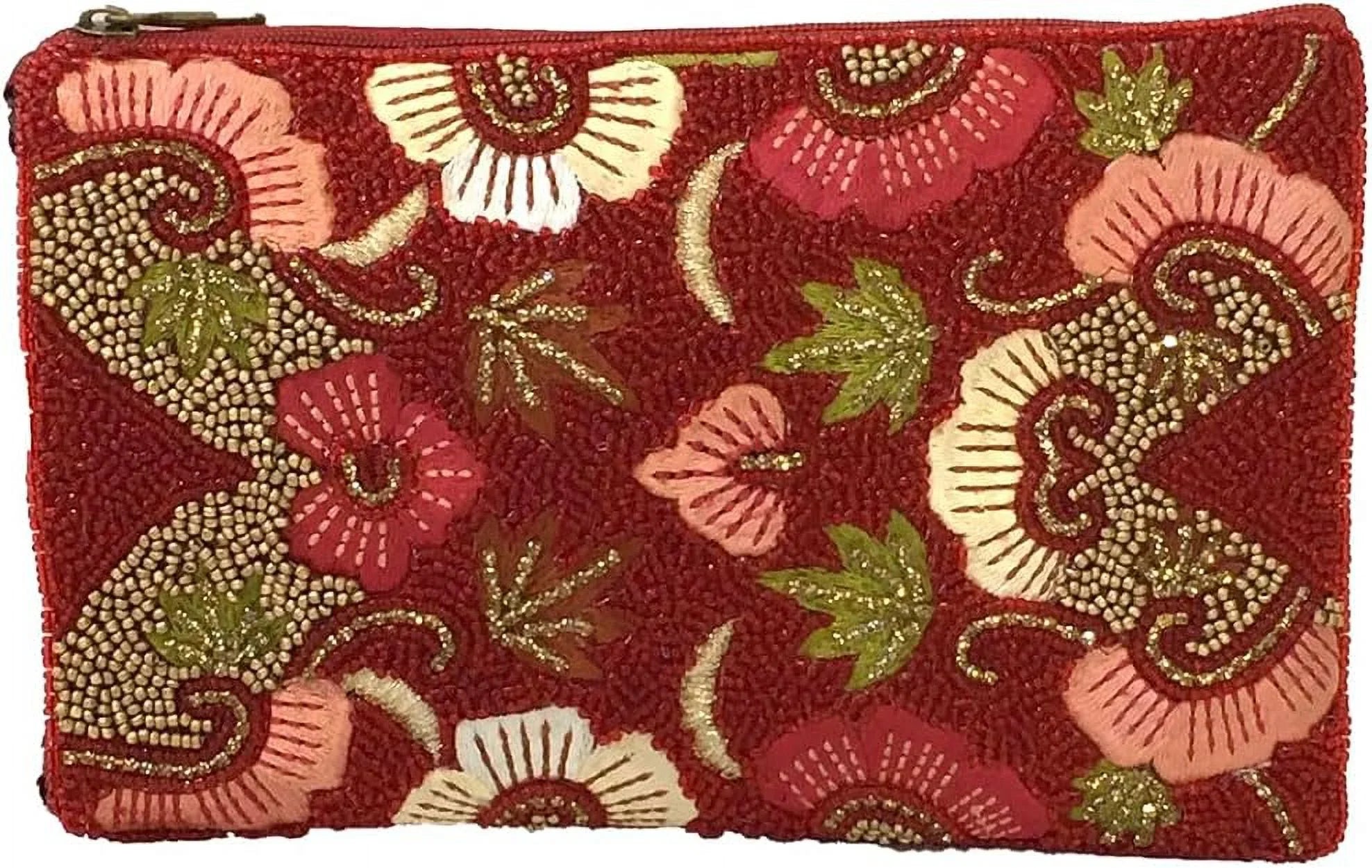 Stylish Ruby Bloom Floral Club Bag Beaded Phone Crossbody, Red Multi