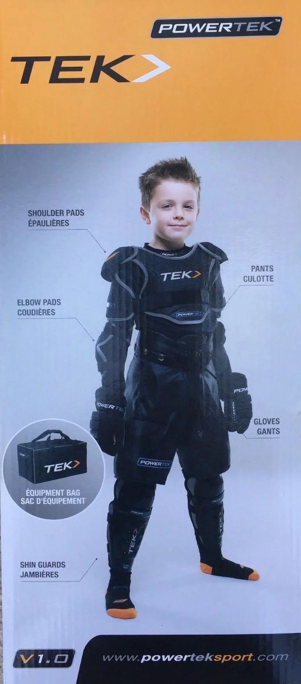 Stylish PowerTek V3.0 6-Piece Ice Hockey Equipment Pads, Starter Set Kit, YOUTH LARGE