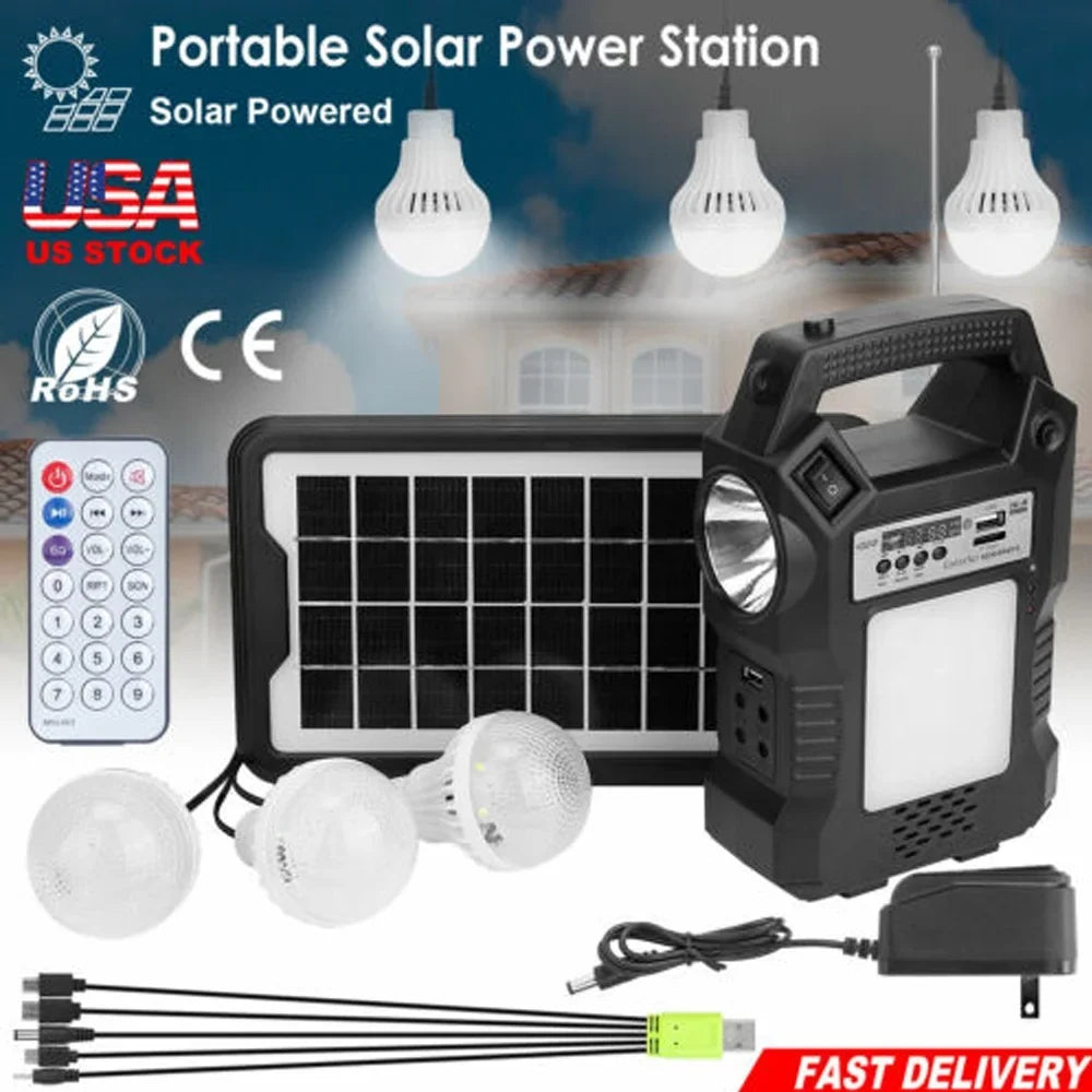 Stylish DFITO Portable Solar Powered Station, Rechargeable Solar Generator, Dual Way To Charge, Solar Panel Power Bank with 3 LED Bulbs Flashlight for Hiking Camping Emergency