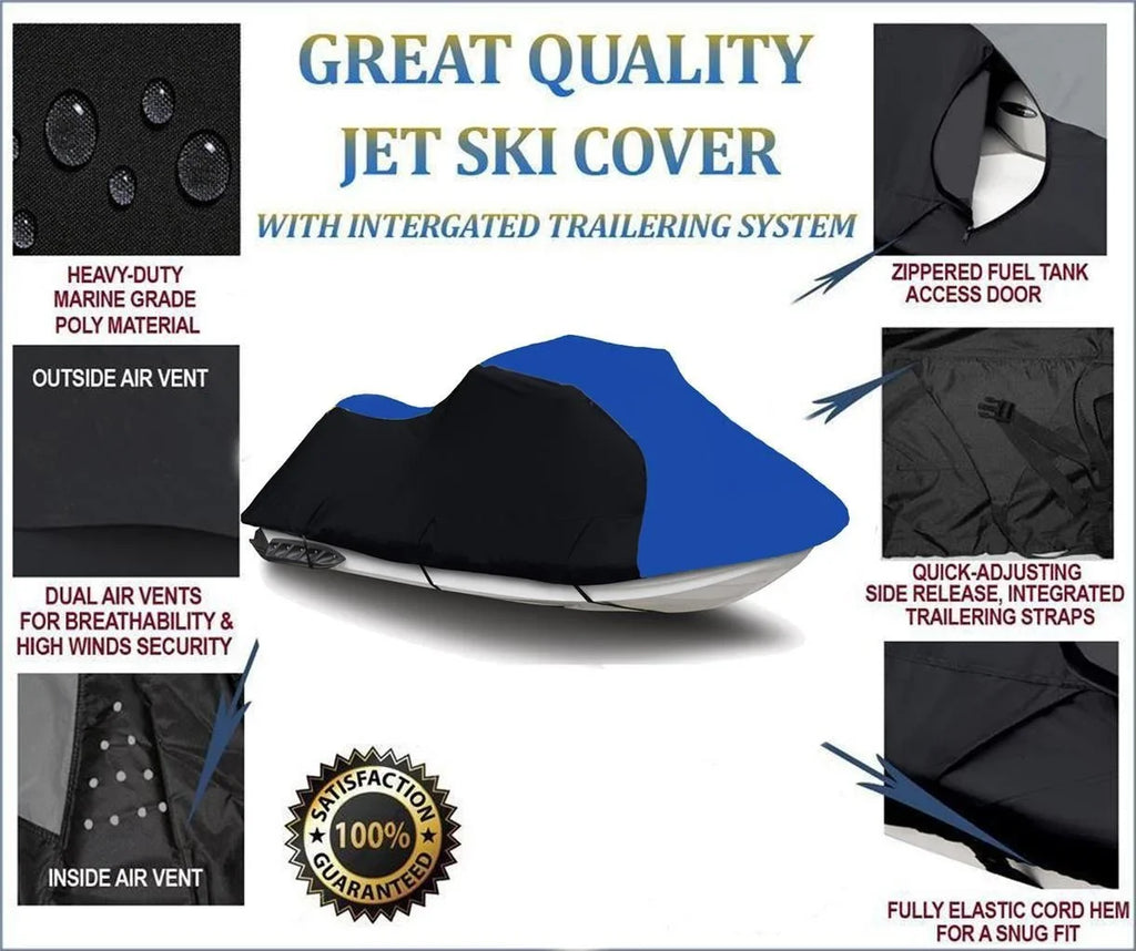 BLACK / BLUE HEAVY-DUTY, TOP OF THE LINE COVER Compatible for Sea Doo Sea-Doo GSi 1996 1997 1998 Bombardier Jet Ski PWC Cover 1-2 Seater