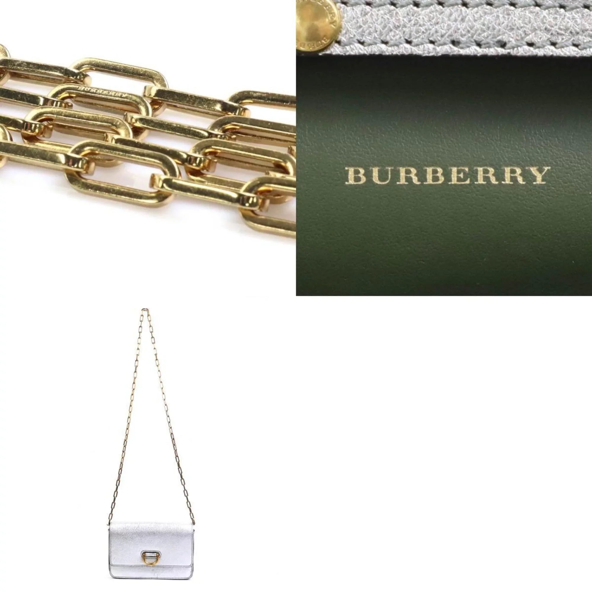 Stylish Pre-Owned Burberry BURBERRY diagonal shoulder bag leather silver ladies (Good)