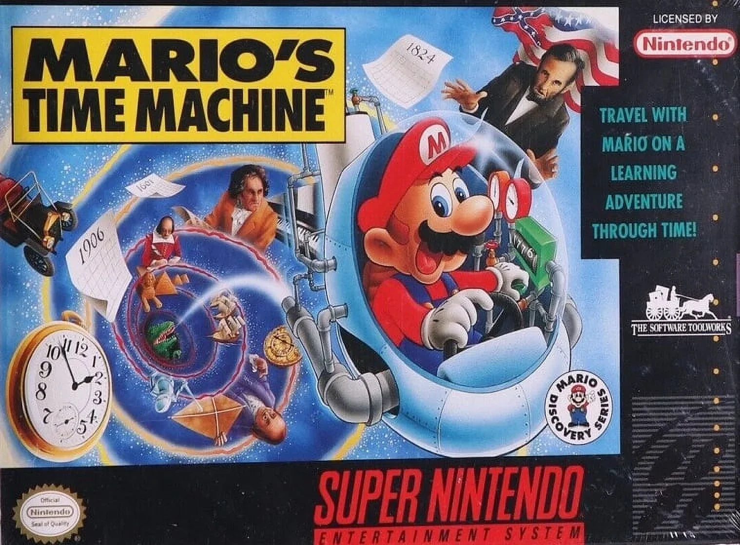Restored Mario's Time Machine (Super Nintendo, 1993) SNES Educational Game (Refurbished) - Exclusive Design