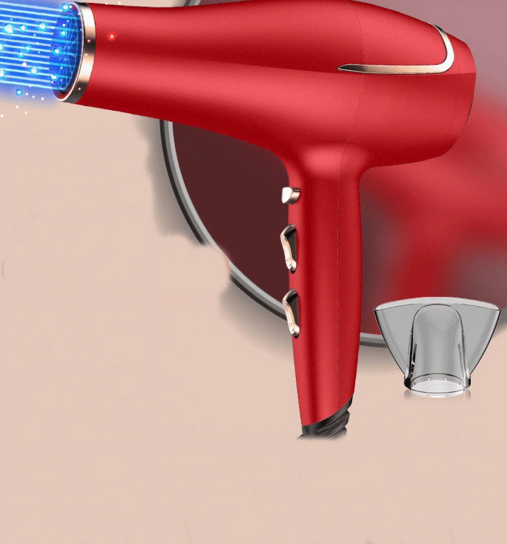 CONFU hot and cold air Hair Dryer, 2300W High Power Dryer, Hair Dryers for Women, Cool Shot Button, 3 Heat and 2 Speed Settings, Ionic Function for Shinier Results, Concentrator Nozzle(Red)