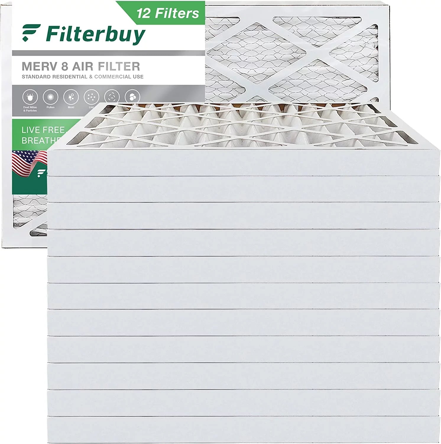 Filterbuy 8x24x2 MERV 8 Pleated HVAC AC Furnace Air Filters (12-Pack) - Exclusive Design
