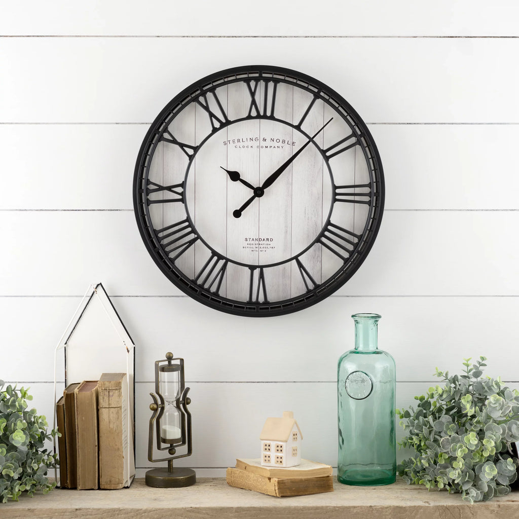 Stylish Better Homes & Gardens 20" Black and White Analog Round Raised Roman Numerals Grill Wall Clock