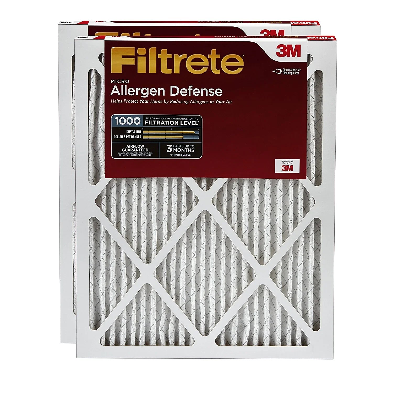 Filtrate 16x25x1, AC Furnace Air Filter, MPR 1000, Micro Allergen Defense, 2-Pack