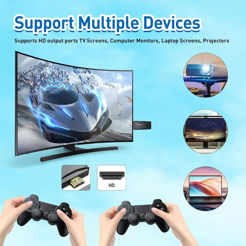 Retro Game Stick Emulator Console - Preloaded 12000+ Classic Retro Games,9 Emulators,Plug and Play Video Games for TV,Nostalgia Stick Support 4K HD Port,2 Wireless Gamepads(64G)