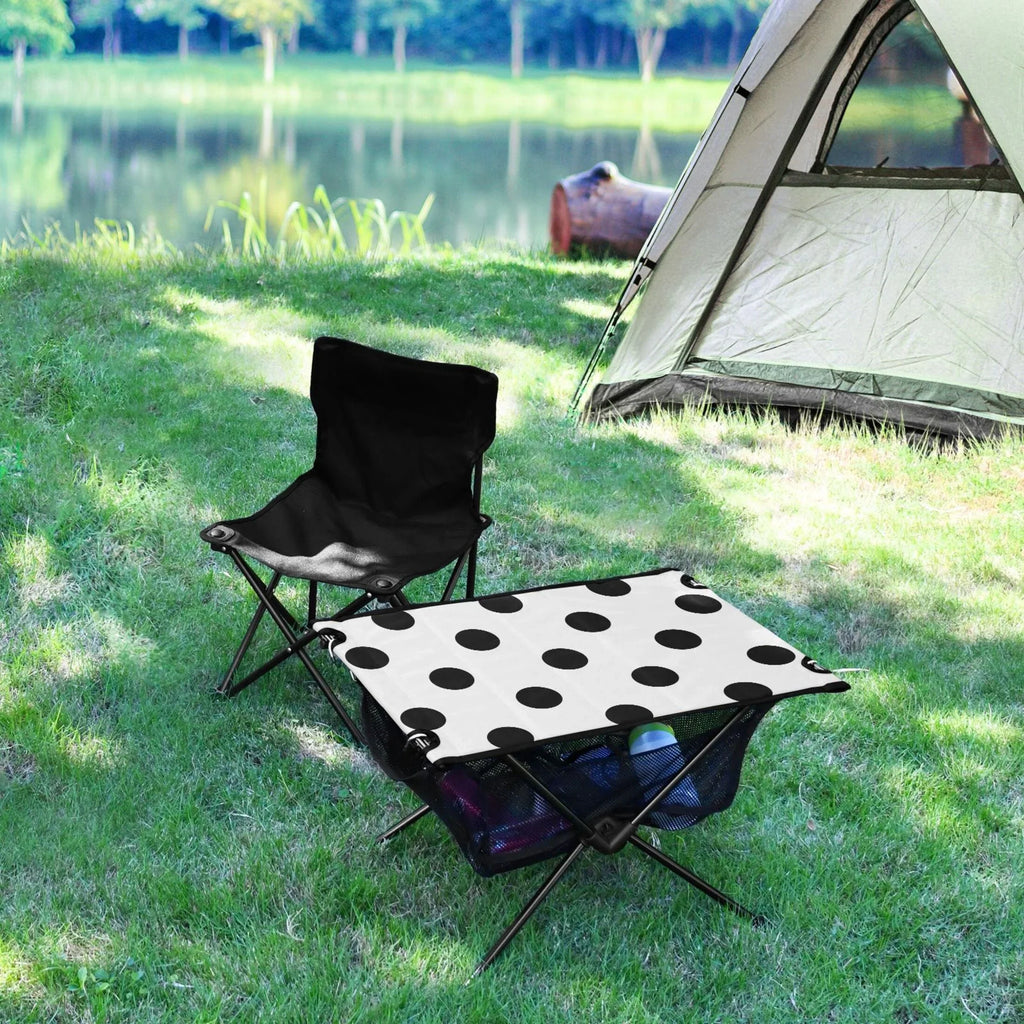 Black Polka Dots Camping Foldable Portable Table Beach Table with Storage Bag Compact Picnic Table for Outdoor Hiking Fishing BBQ - Exclusive Design
