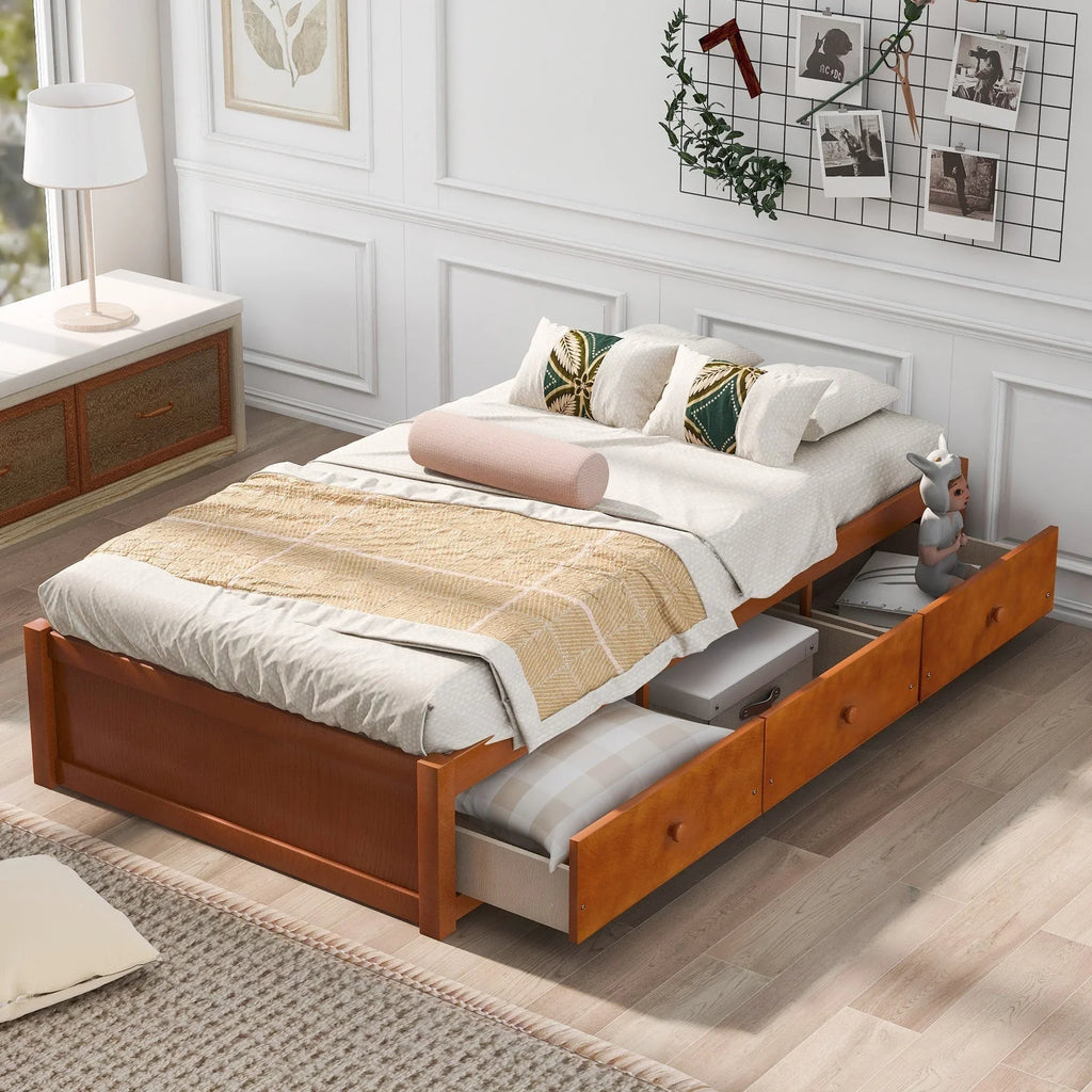Oris Twin Size Wooden Platform Bed - Oak - Exclusive Design