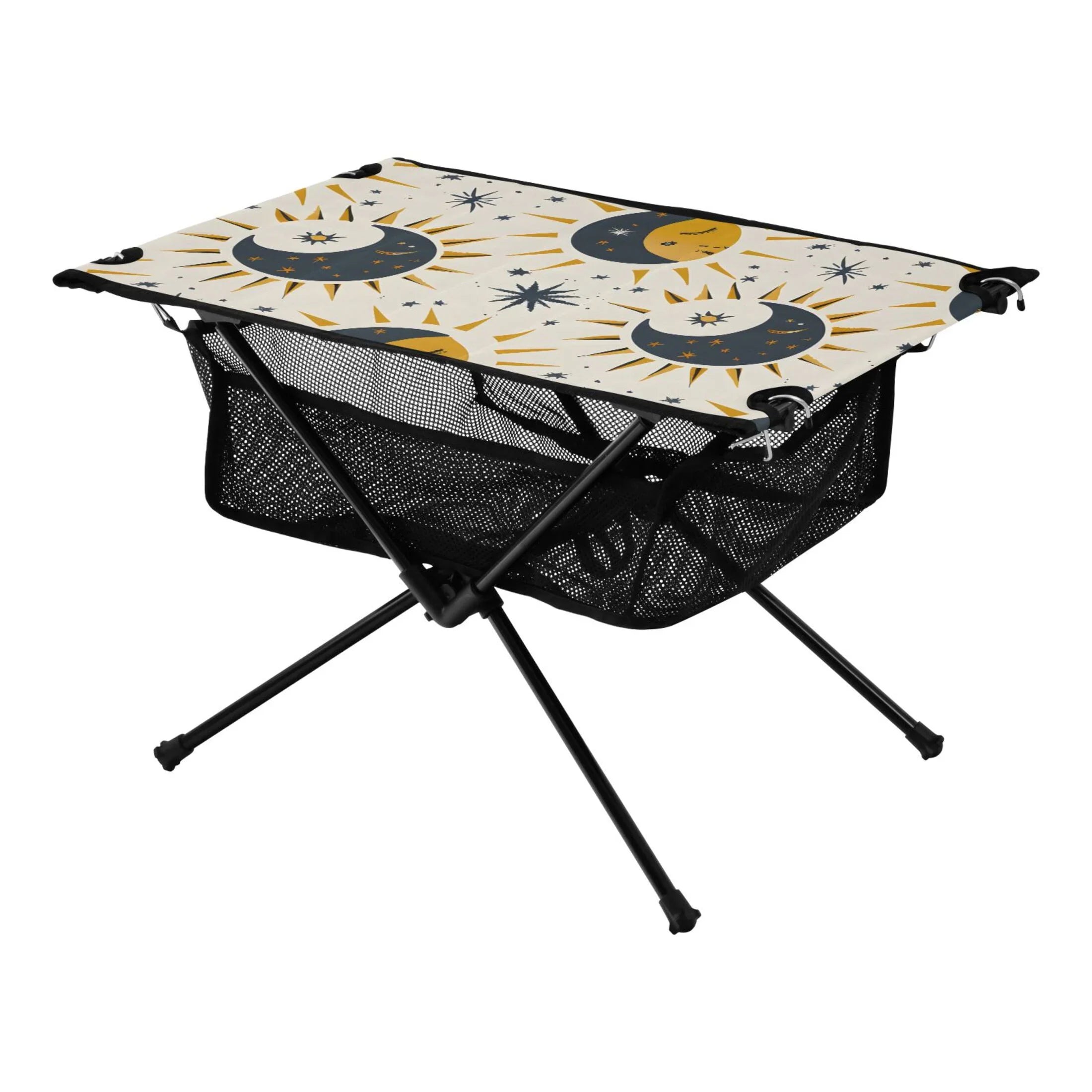 Stylish Sun Moon and Stars Camping Folding Table Portable Beach Table with Storage Bag Compact Picnic Table for Outdoor Travel Fishing BBQ