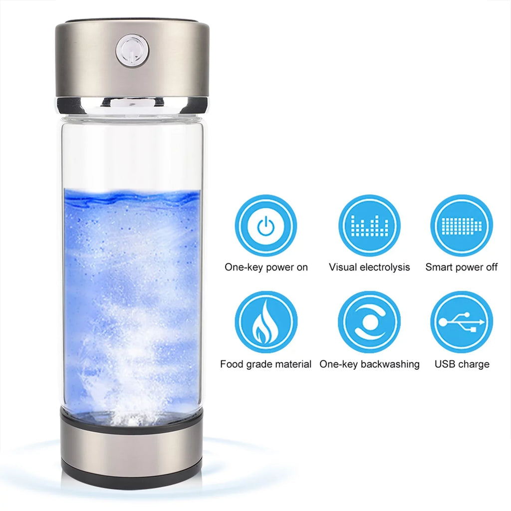 Nikou USB Charging Rich Hydrogen Water Purifier Filter Glass Bottle Anti-Skid Portable Lonizer Cup