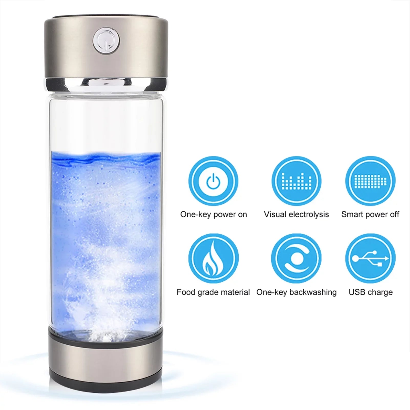 Nikou USB Charging Rich Hydrogen Water Purifier Filter Glass Bottle Anti-Skid Portable Lonizer Cup