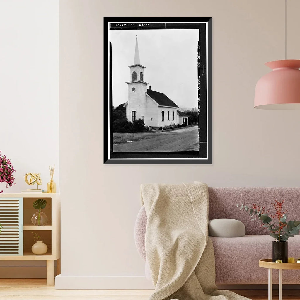 Stylish Historic Framed Print, Congregational Church, Soquel, Santa Cruz County, CA, 17-7/8" x 21-7/8"