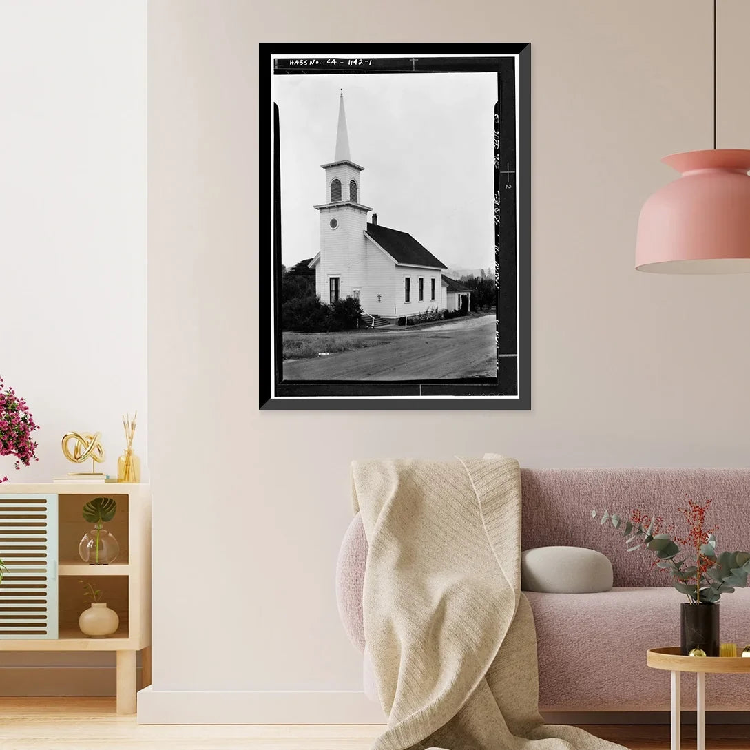 Stylish Historic Framed Print, Congregational Church, Soquel, Santa Cruz County, CA, 17-7/8" x 21-7/8"