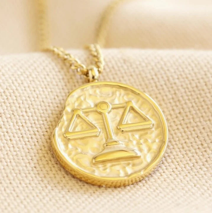 Stylish Blue Box Boutique Inc Gold Stainless Steel Libra Zodiac Pendant Necklace for Women, Teens | Horoscope, Birthday Gift