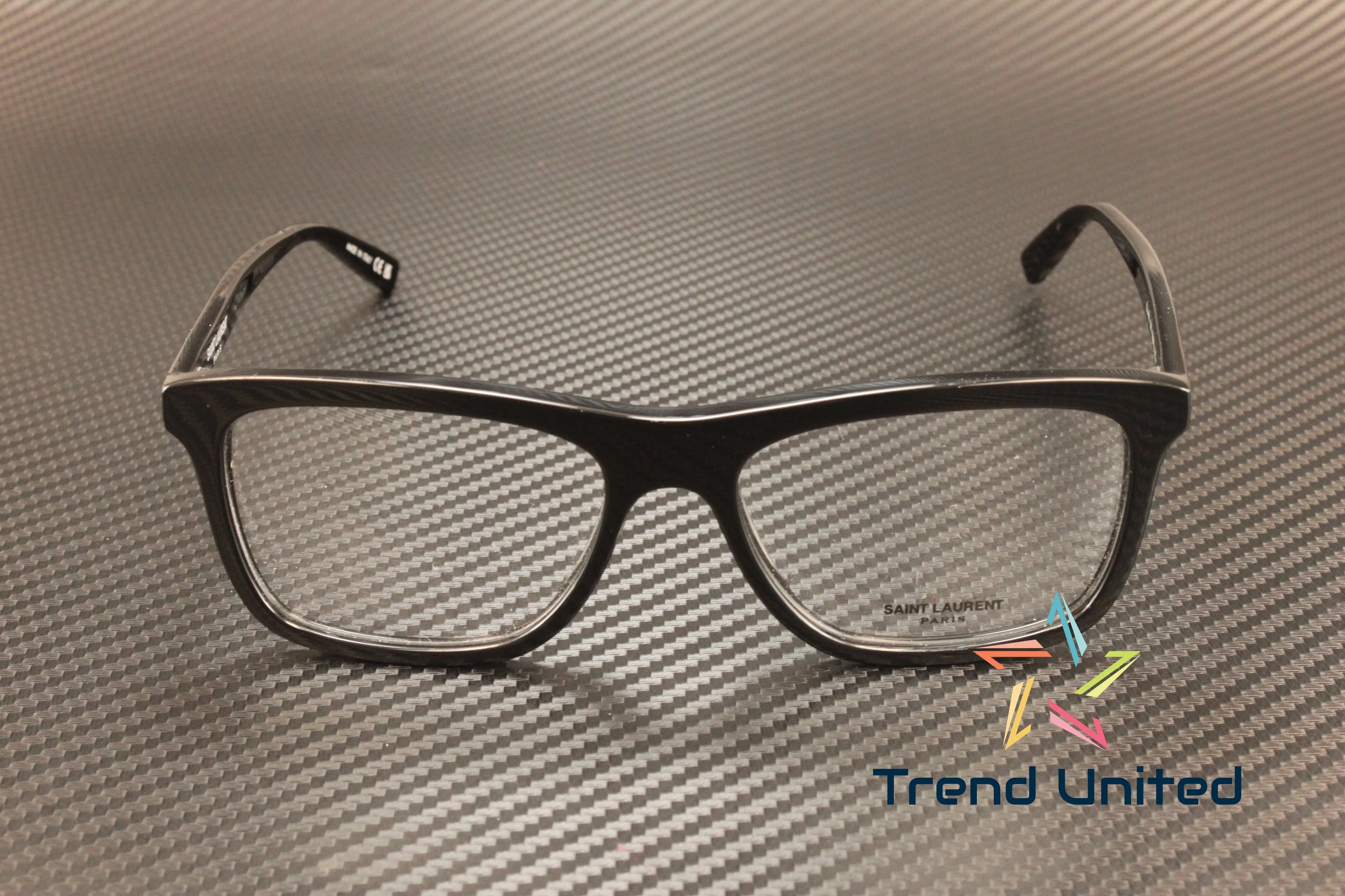 Stylish SAINT LAURENT SL 481 001 Rectangular Squared Black 55 mm Men's Eyeglasses