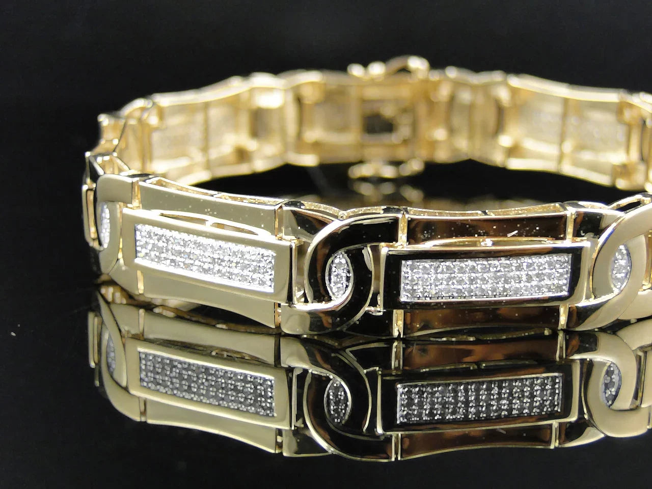 Stylish Mens Pave Set 14K Yellow Gold Round Cut Genuine Diamond 8.5 Inch Bracelet 3 Ct