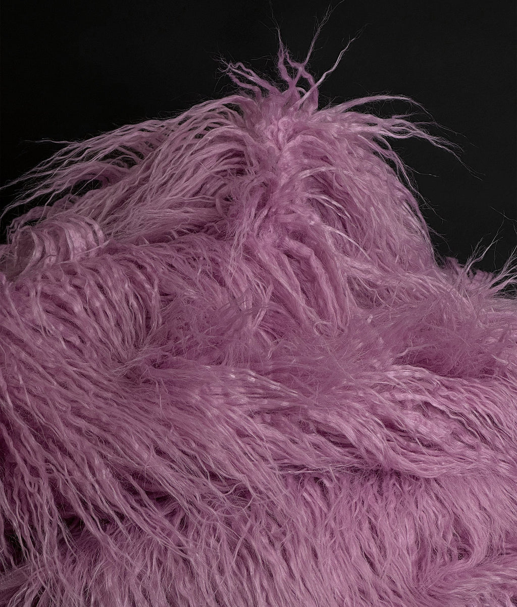 Stylish Faux Fake CURLY Yak FUR 3.5" LONG Pile Japanese Fire Retardant Yarn 2.3oz Per Yard / Craft, Sewing Cosplay 58" Wide Sold by Continuous Yard (Dusty Rose)