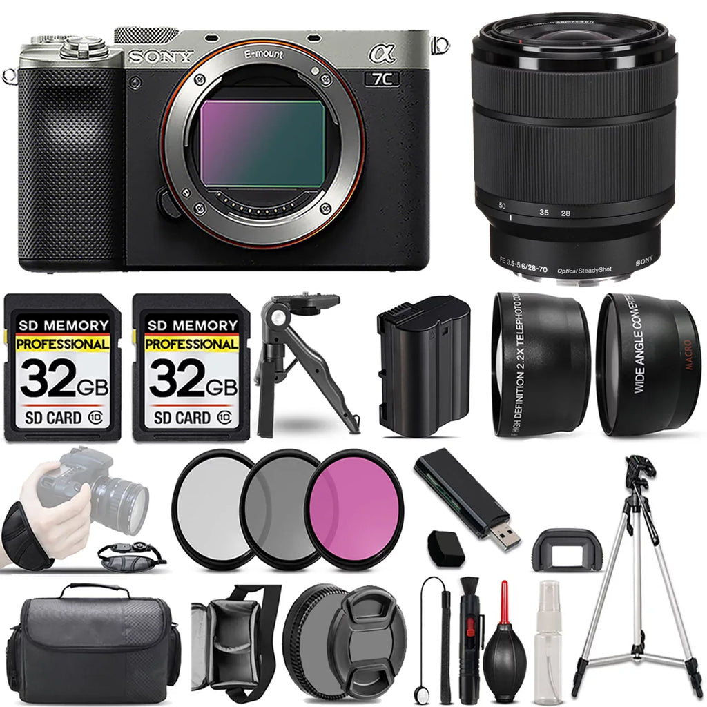 Sony a7C Camera (Silver) +28-70mm f/3.5-5.6 OSS Lens +3 PC Filter +64GB