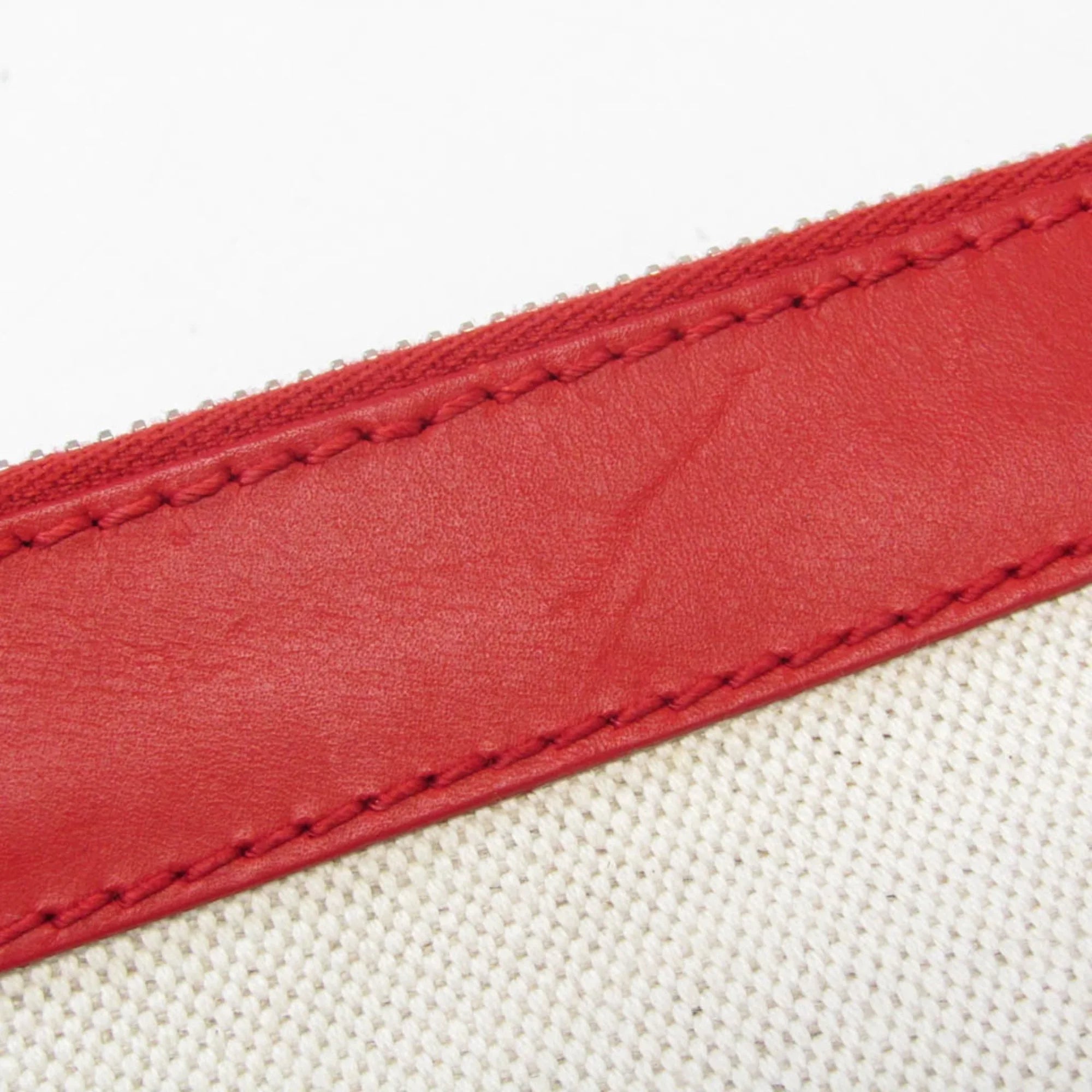 Stylish Pre-Owned Balenciaga 373840 Women's Leather,Canvas Clutch Bag,Pouch Beige,Red Color (Good)