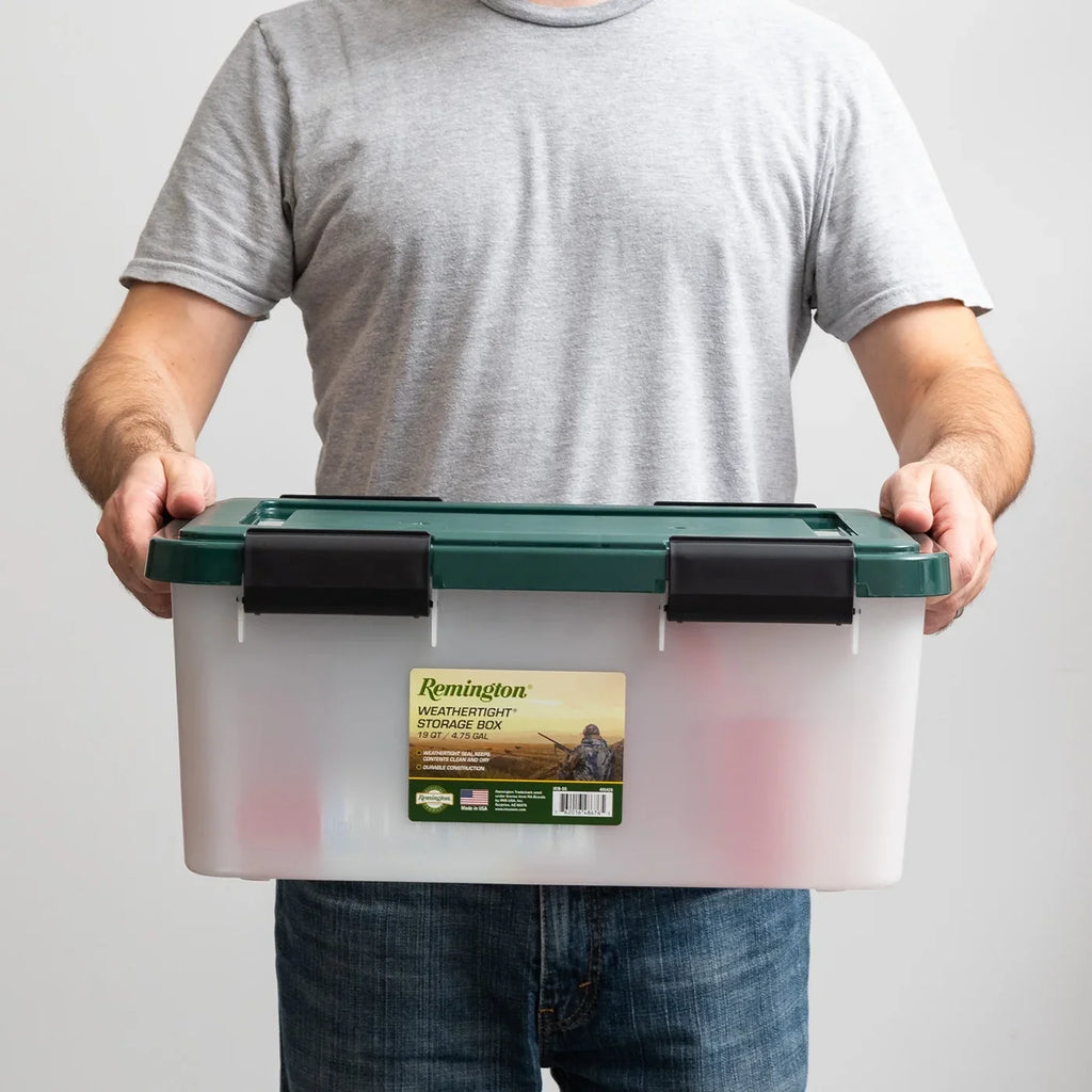 RemingtonÂ® 30 Quart WeatherPro Gasket Storage Box with Buckles Hunter Green, Set of 6
