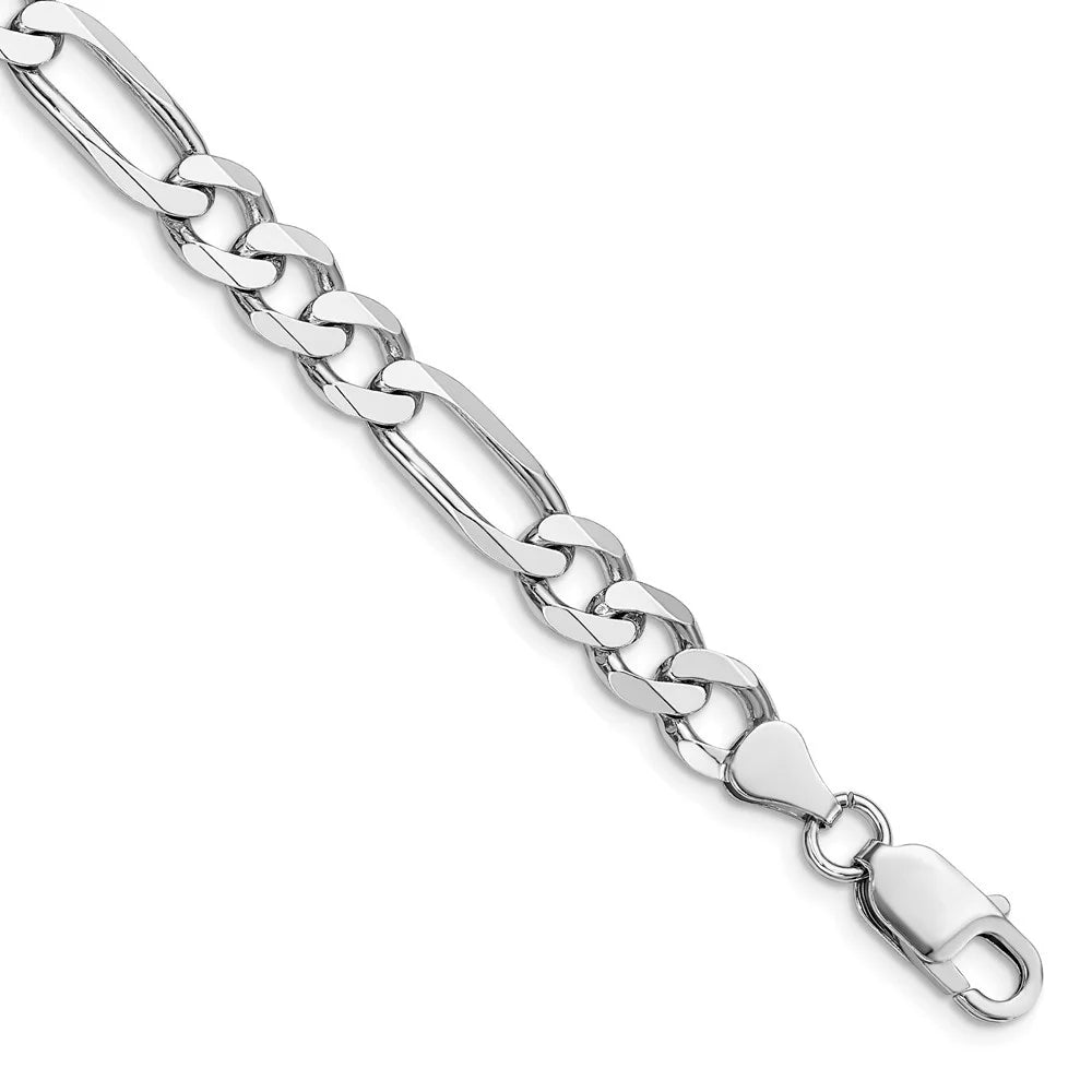 Auriga 925 Sterling Silver Rhodium Plated 7.5mm Figaro Bracelet 8 inch for Women - Exclusive Design