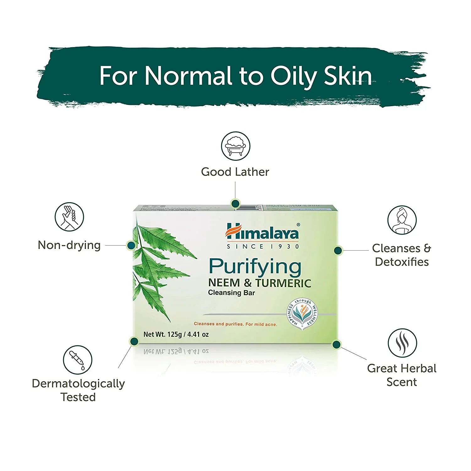 Stylish Himalaya Purifying Neem & Turmeric Cleansing Bar for Clean and Healthy Looking Skin, Free from Parabens, SLS and Phthalates, Gluten Free, Vegan, 125 g (4.41 oz), 6 Pack Neem & Turmeric 4.41 Ounce (Pack of 6)