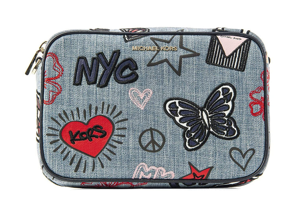 Michael Kors Ginny Medium Embroidered Denim Crossbody Bag New - Exclusive Design