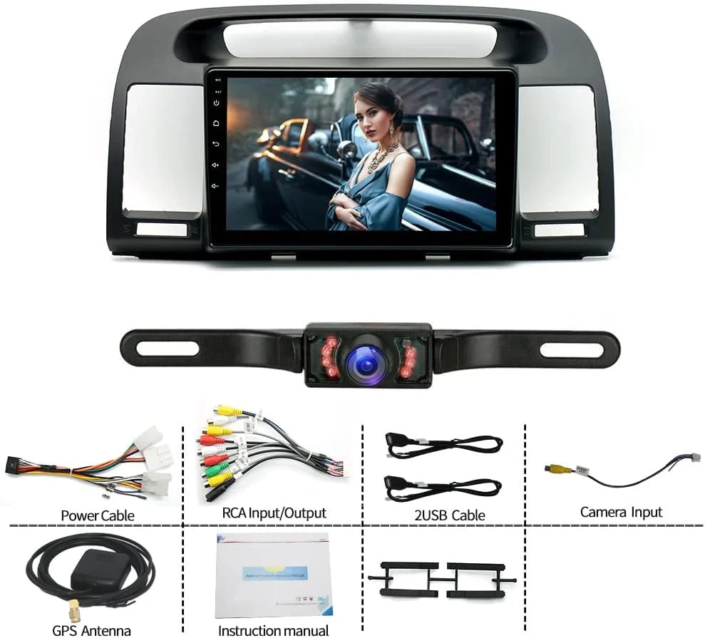 Stylish THONZER Android 11.0 Double Din Car Stereo for Toyot-a Camry 2000-2006 9 Inch HD Touchscreen in-Dash GPS Navigation with CarPlay Android Auto Bluetooth/FM Radio/RDS/WiFi/Mirror-Link(2G+32G)