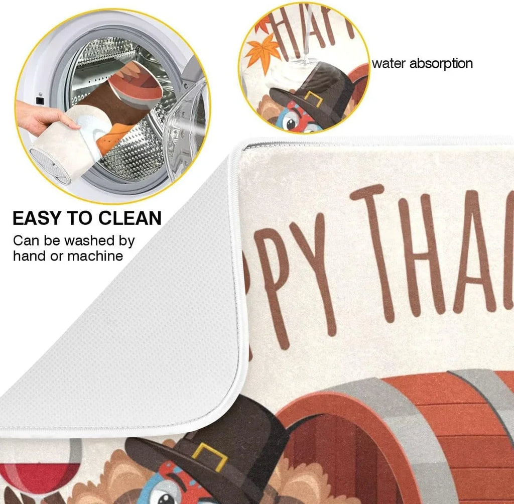 Stylish Wellsay Happy Thankgiving Dish Drying Mat for Kitchen Fall Autumn Turkey Dishes Pad Dish Drainer Rack Mats Harvest Absorbent Fast Dry Counter Accessories 16x18inch