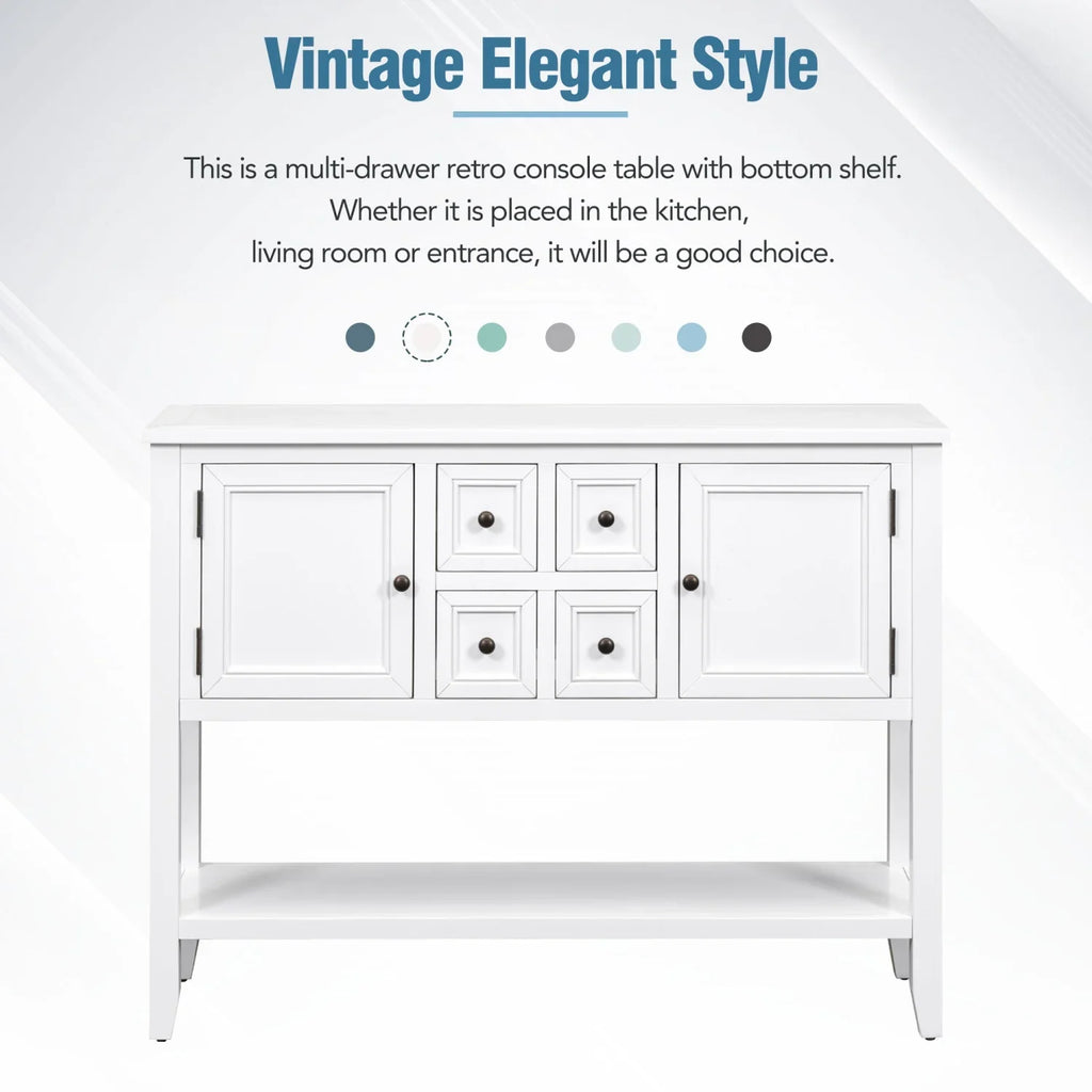 Stylish TREXM Cambridge Series Ample Storage Vintage Console Table with Four Small Drawers and Bottom Shelf for Living Rooms Entrances and Kitchens (Light Navy OLD SKU WF190263AAH)